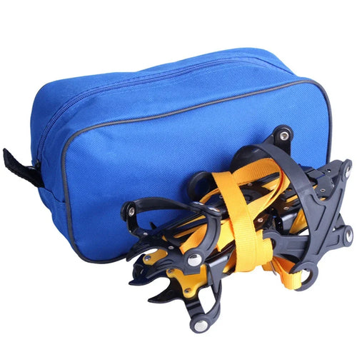 1 Pair Bundled Crampons Stainless Steel 10 Teeth Ice Climbing Kits Adjustable with Carry Bag for Hiking Climbing Fishing Jogging